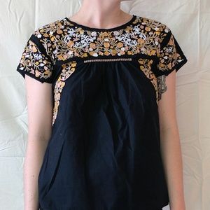 Black Embroidered Babydoll Top